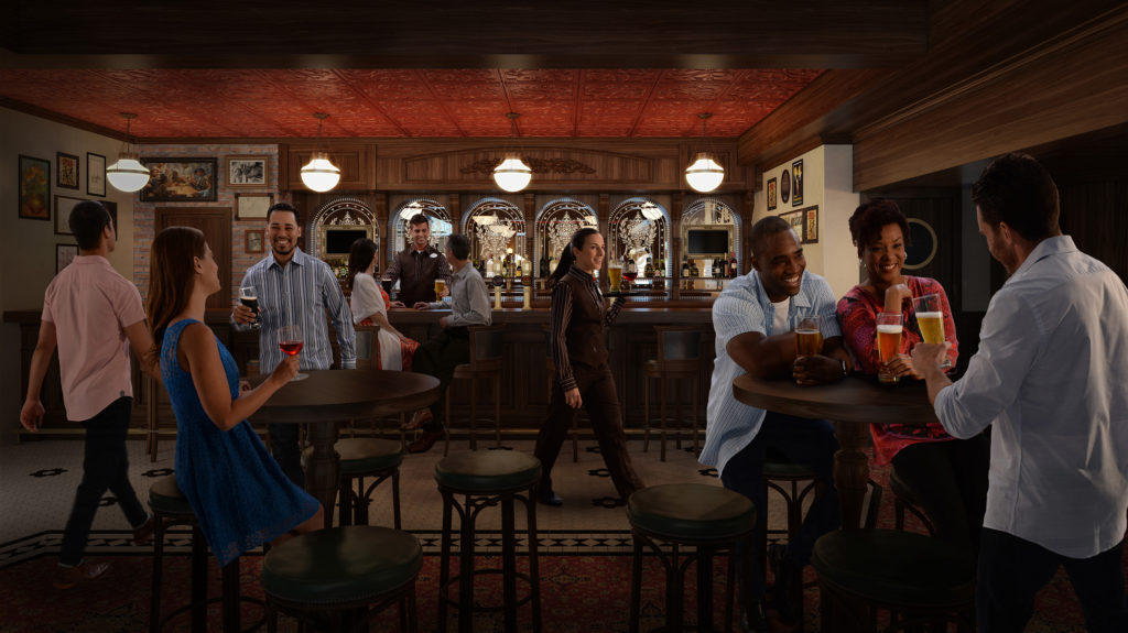 This fall on the Disney Wonder, Disney Cruise Line guests will experience the newest addition to the After Hours adult district – an authentic English tavern. A selection of British and specialty beers create the perfect pub atmosphere where adult guests can sip a pint or cocktail, or sample a brew made especially for the pub. (Photo illustration, Disney)