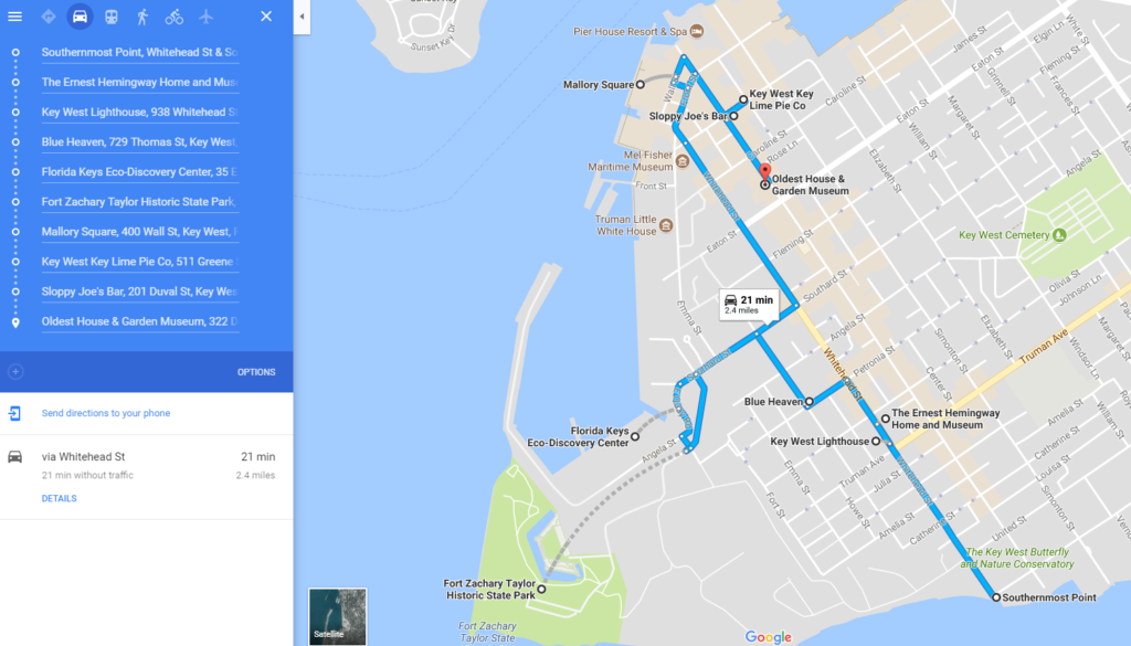 O que fazer em Key West: mapa
